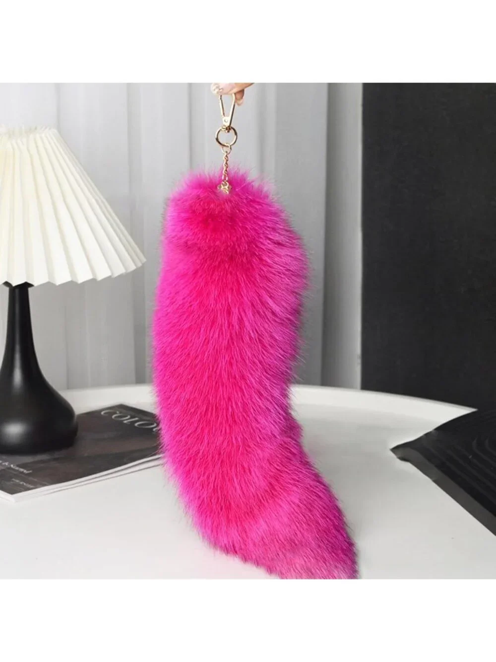 Women's Rose Pendant Cosplay Costume Halloween Furry Tails Keychain Handbag